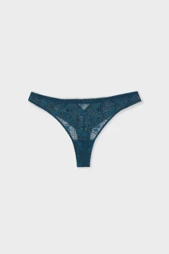 New ETAM Tanga de encaje AZUL TINTA