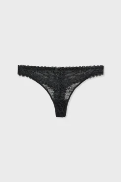 Outlet ETAM Tanga de encaje NEGRO