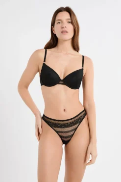 ETAM Tanga de encaje NEGRO