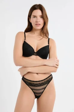 ETAM Tanga de encaje NEGRO
