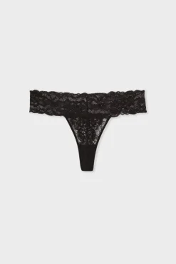 Hot ETAM Tanga de encaje NEGRO