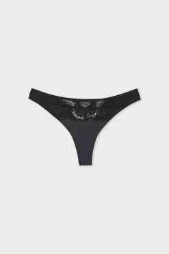 Outlet ETAM Tanga de encaje NEGRO