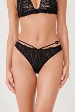 Outlet ETAM Tanga de encaje NEGRO
