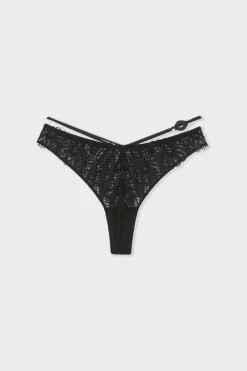 Outlet ETAM Tanga de encaje NEGRO