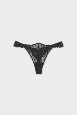 New ETAM Tanga de encaje NEGRO