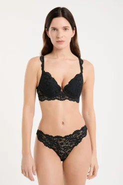 Discount ETAM Tanga de encaje NEGRO