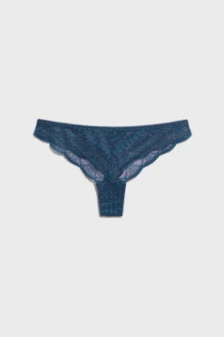 Outlet ETAM Tanga de encaje AZUL TINTA