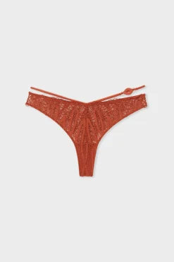 ETAM Tanga de encaje MARRÓN