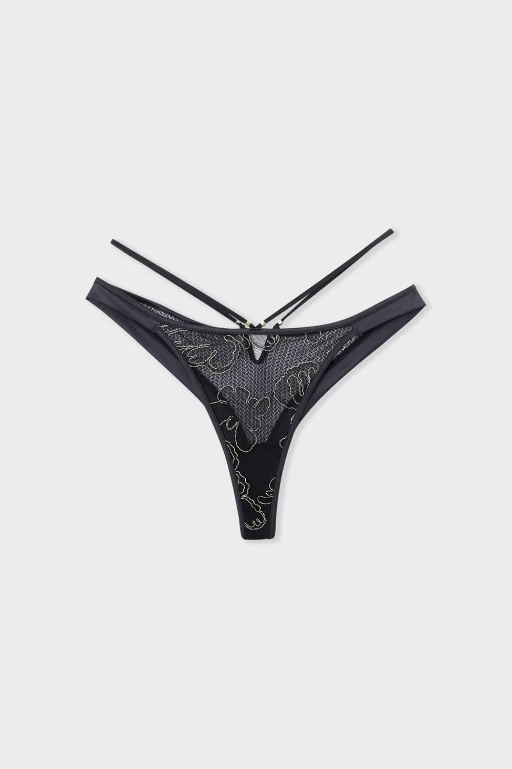 ETAM Tanga de encaje bordado NEGRO