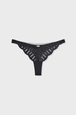Best ETAM Tanga de encaje con detalles de bisutería NEGRO