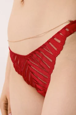 Outlet ETAM Tanga de encaje con detalles de bisutería ROJO