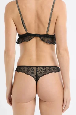 New ETAM Tanga de encaje con detalles de estrellas NEGRO