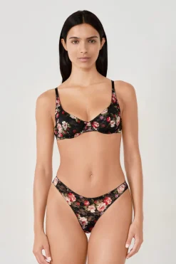 Clearance ETAM Tanga de encaje con estampado floral NEGRO