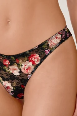 Clearance ETAM Tanga de encaje con estampado floral NEGRO
