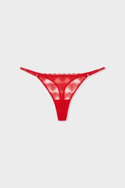 New ETAM Tanga de encaje con motivos de corazones ROJO