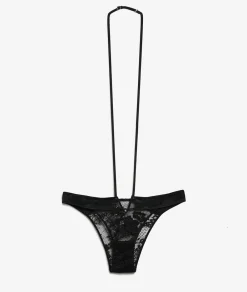 Discount ETAM Tanga de encaje francés NEGRO