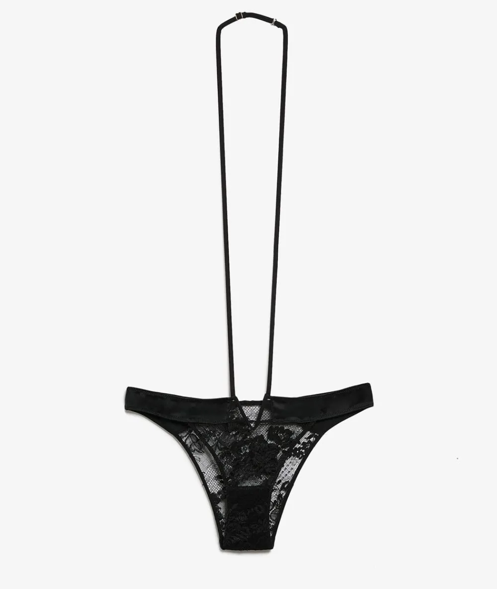Discount ETAM Tanga de encaje francés NEGRO