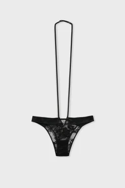 Discount ETAM Tanga de encaje francés NEGRO