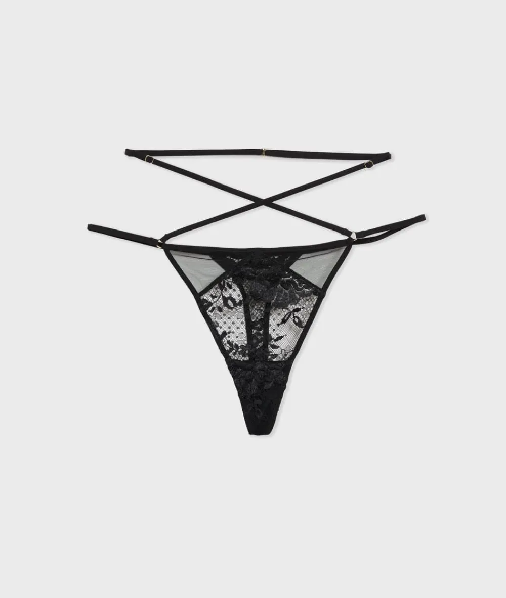 Hot ETAM Tanga de encaje francés NEGRO