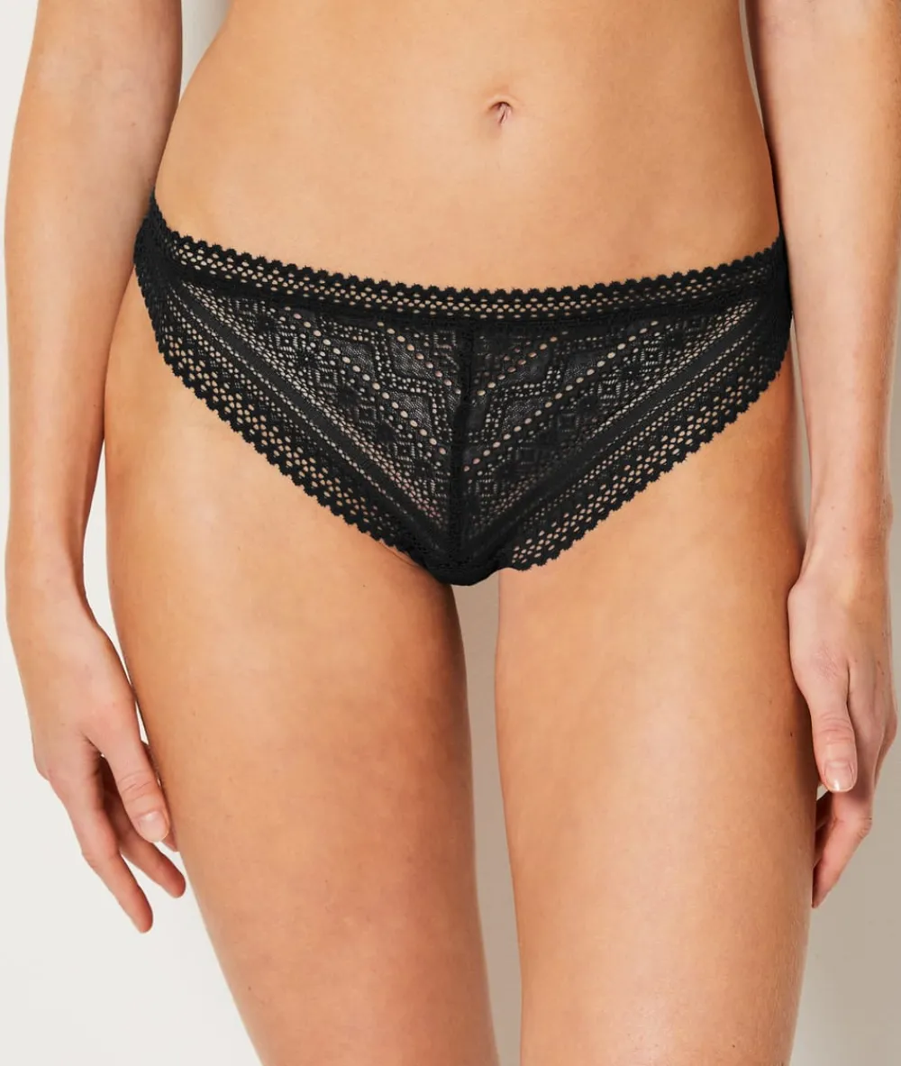 Best ETAM Tanga de encaje gráfico NEGRO