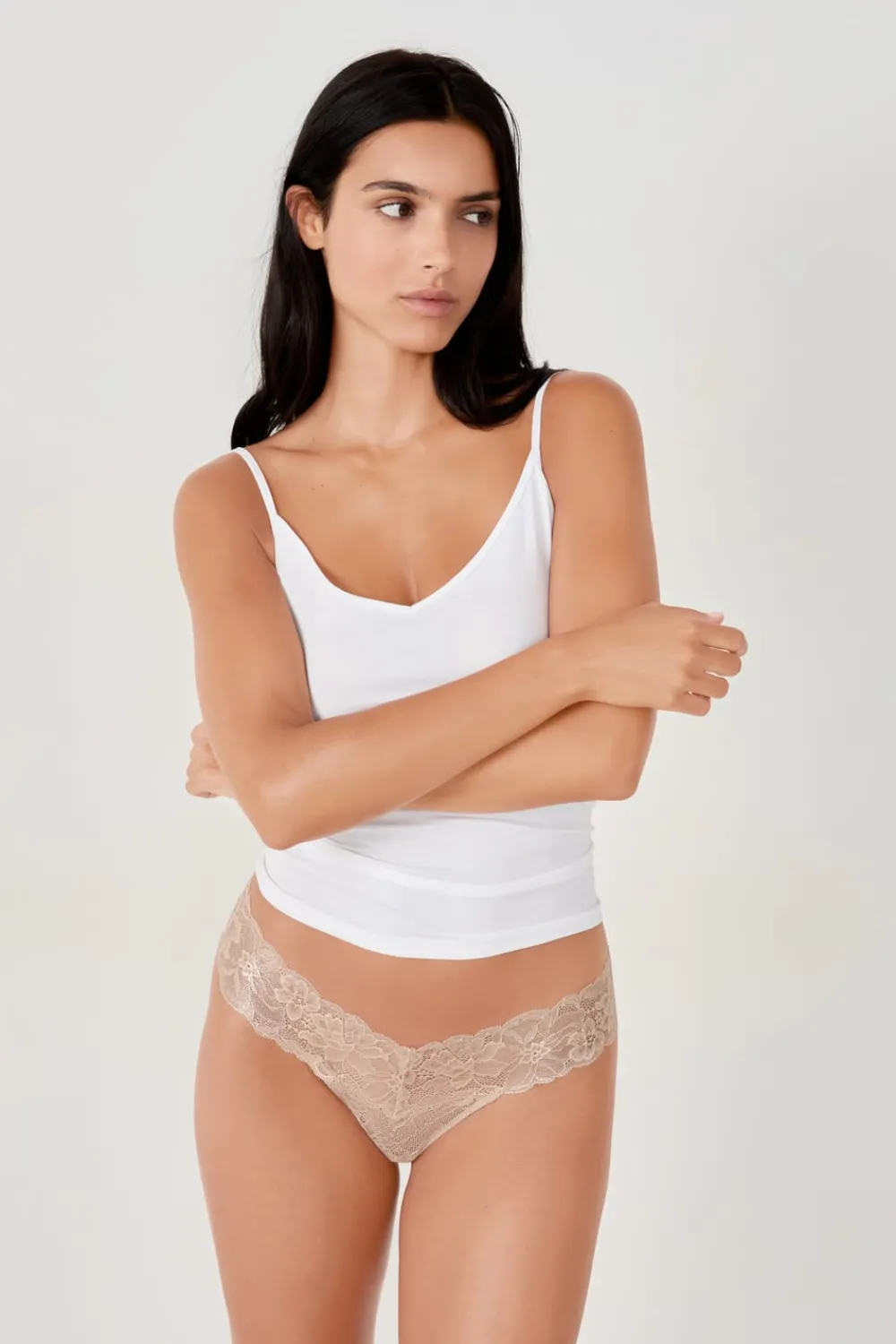 New ETAM Tanga de encaje tejido brillante DUNE