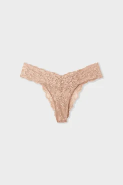 New ETAM Tanga de encaje tejido brillante DUNE