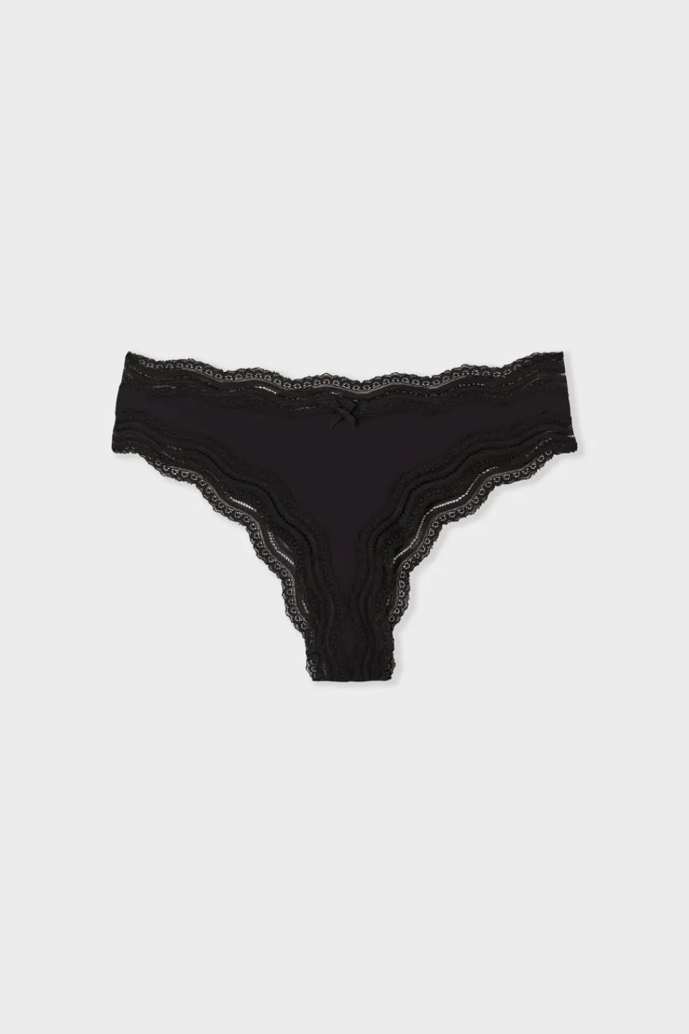 Sale ETAM Tanga de microfibra con borde de encaje NEGRO