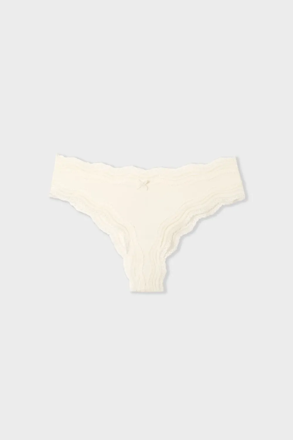 Hot ETAM Tanga de microfibra con borde de encaje BLANCO
