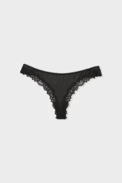 Best ETAM Tanga de microfibra con detalles de encaje NEGRO