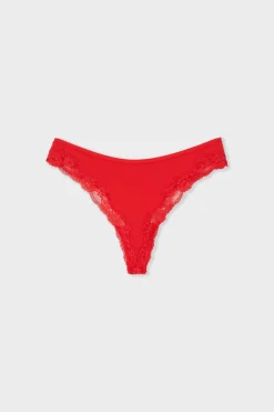 Discount ETAM Tanga de microfibra con detalles de encaje ROJO