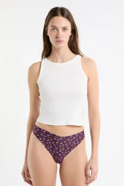 Discount ETAM Tanga de microfibra sin costuras con motivos de cerezas VIOLET