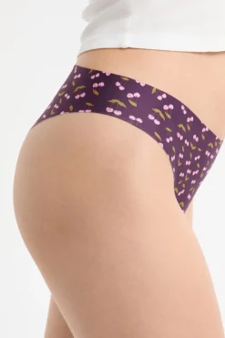 Discount ETAM Tanga de microfibra sin costuras con motivos de cerezas VIOLET