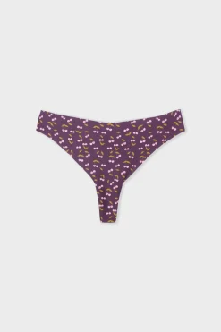 Discount ETAM Tanga de microfibra sin costuras con motivos de cerezas VIOLET