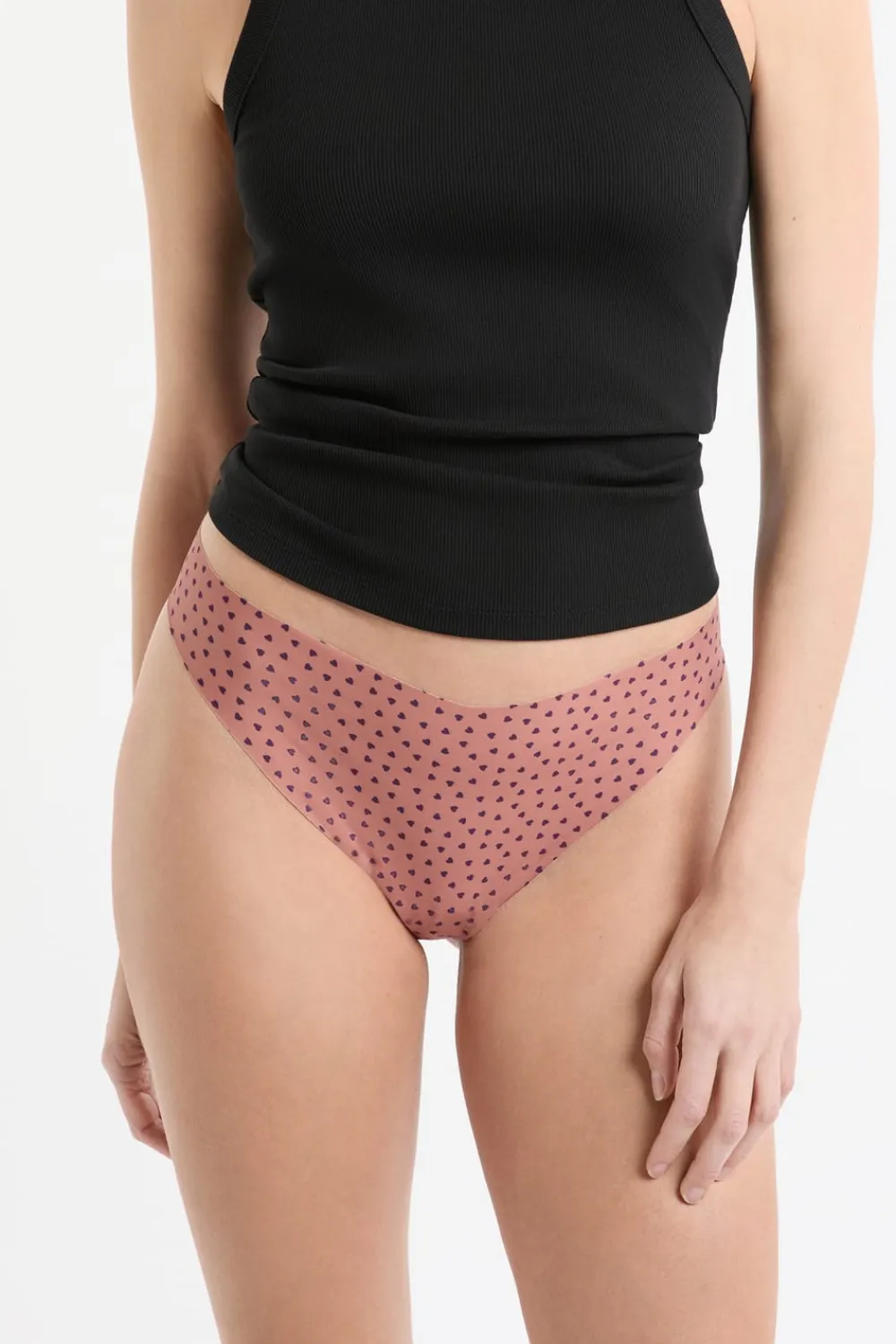 Best ETAM Tanga de microfibra sin costuras con motivos de corazones MARRÓN