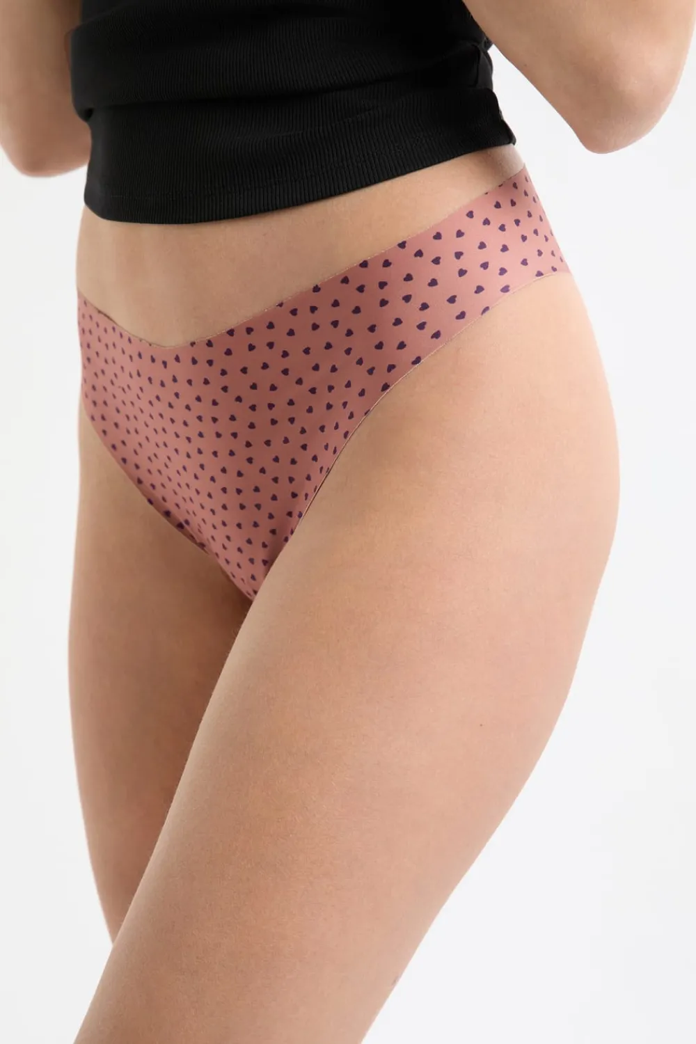 Best ETAM Tanga de microfibra sin costuras con motivos de corazones MARRÓN