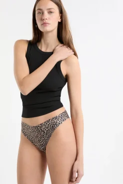 Best ETAM Tanga de microfibra sin costuras con estampado de leopardo IMP FD MARRÓN
