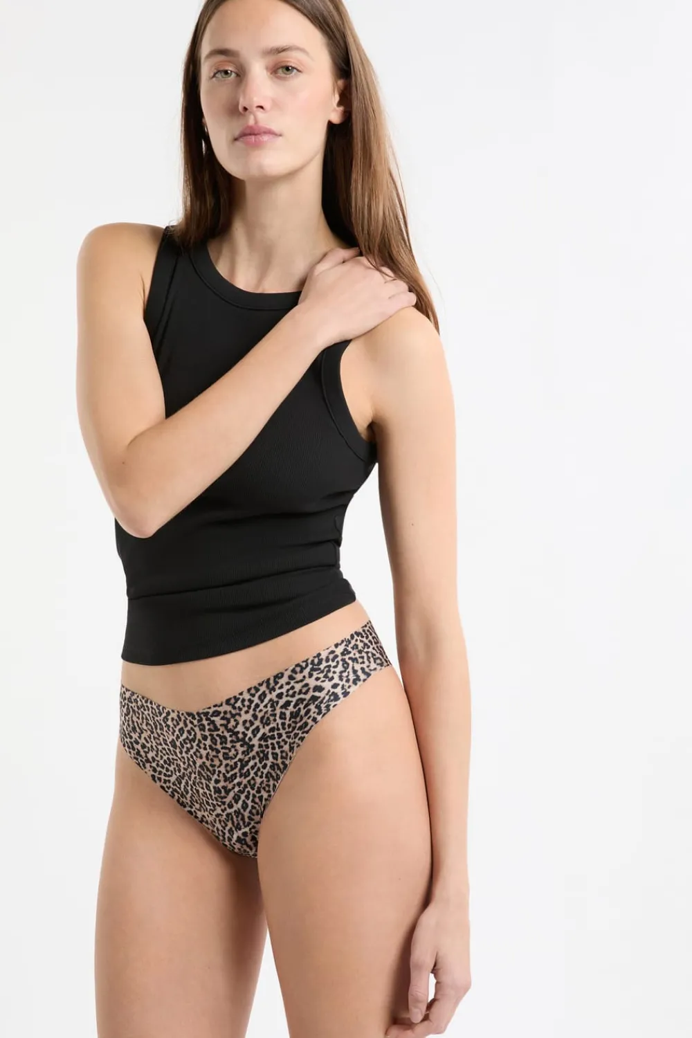 Best ETAM Tanga de microfibra sin costuras con estampado de leopardo IMP FD MARRÓN