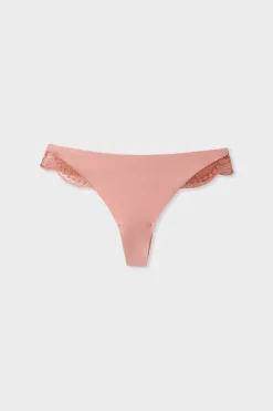 Online ETAM Tanga de microfibra y encaje ROSA