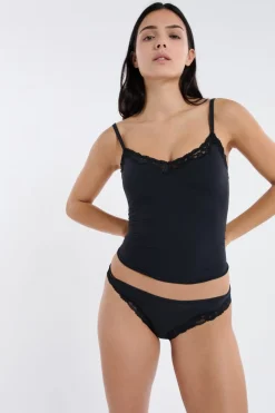 Discount ETAM Tanga de microfibra y encaje NEGRO
