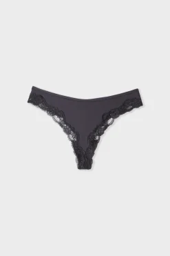 Discount ETAM Tanga de microfibra y encaje NEGRO