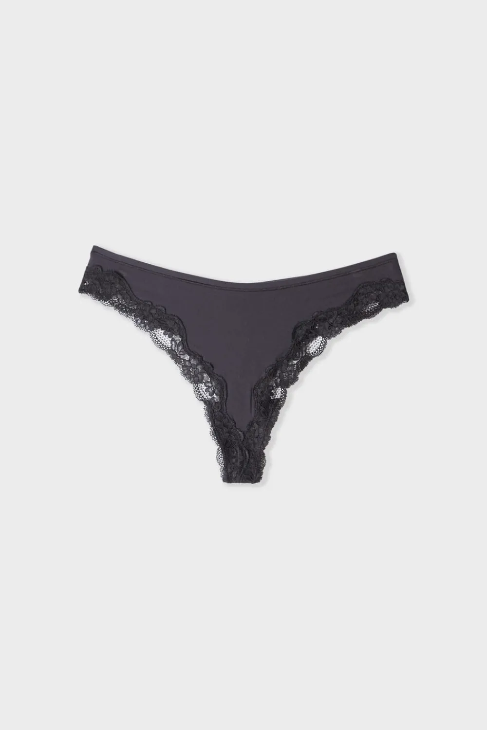 Discount ETAM Tanga de microfibra y encaje NEGRO