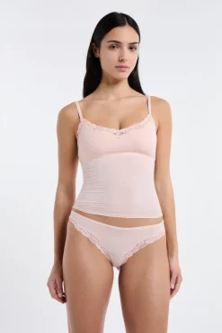 New ETAM Tanga de microfibra y encaje ROSA EMPOLVADO