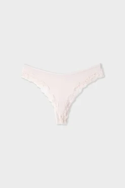 New ETAM Tanga de microfibra y encaje ROSA EMPOLVADO