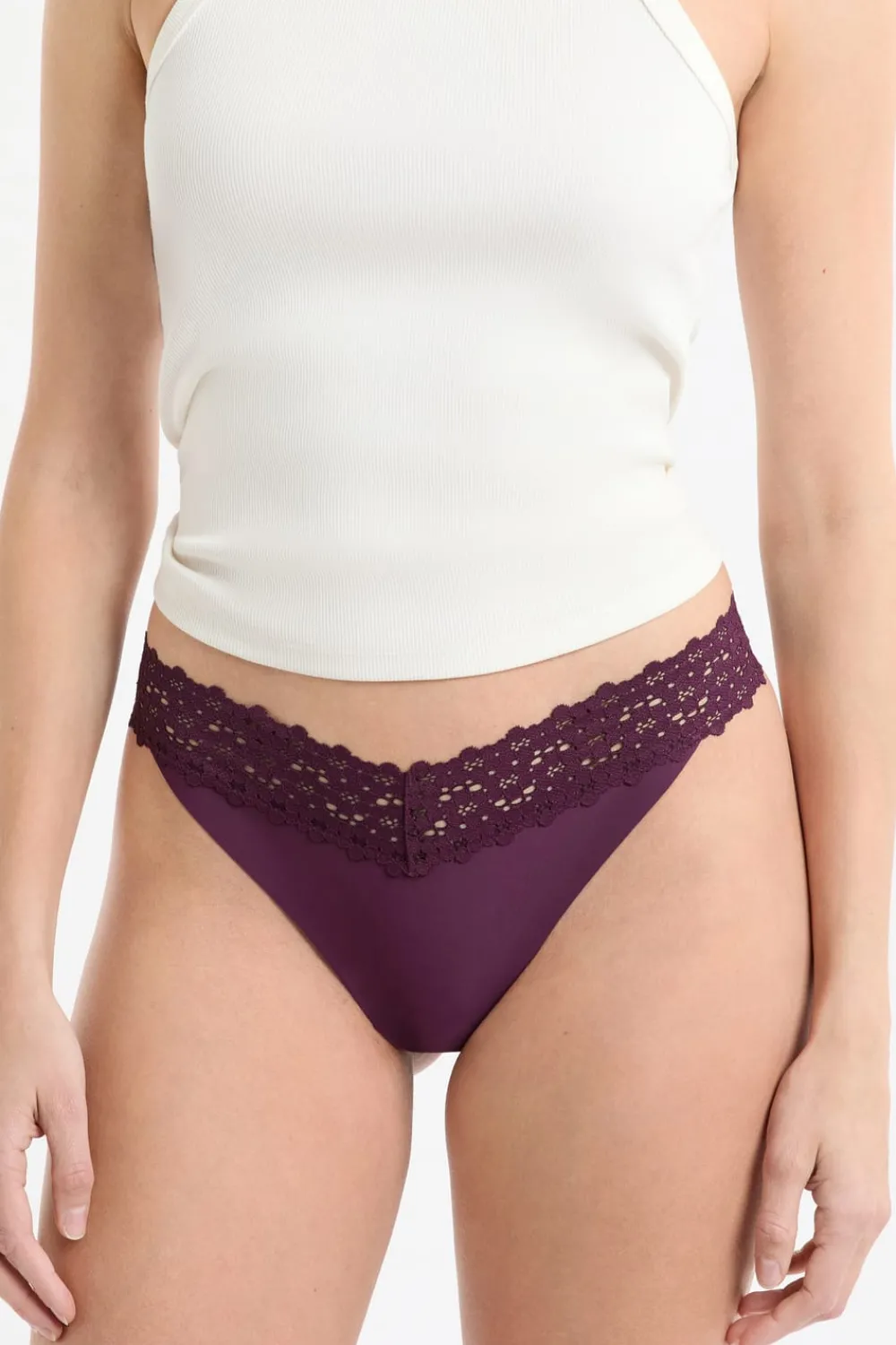 Hot ETAM Tanga de microfibra y encaje MORADO
