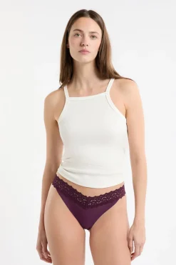 Hot ETAM Tanga de microfibra y encaje MORADO