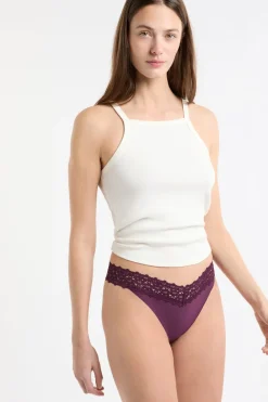 Hot ETAM Tanga de microfibra y encaje MORADO
