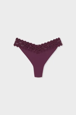Hot ETAM Tanga de microfibra y encaje MORADO