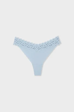 Outlet ETAM Tanga de microfibra y encaje AZUL LAGUNA