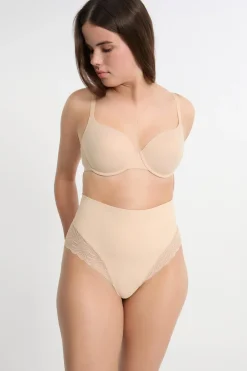 ETAM Tanga de talle alto moldeador con detalles de encaje - Sujeción media C.BEIGE