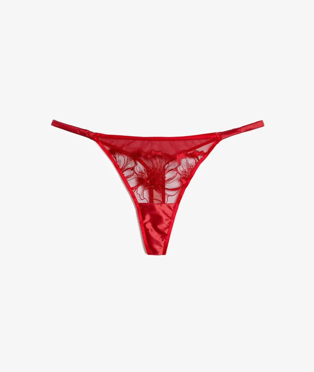 New ETAM Tanga de tul bordado ROJO